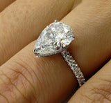 4.5ct Pear Diamond Hidden Halo Solitaire Ring 14K White Gold Over Round Accent