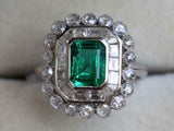 6ct Engagement Ring Green Emerald Cut Milgrain Halo Cocktail 14k White Gold Over