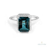 2.3ct Emerald Cut Simulated London Blue Topaz Hidden Halo Ring 14K Gold Plated