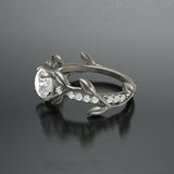 2ct Round Cut Diamond Engagement Ring Flower Leaf Accent 14k White Gold Finish
