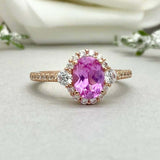 2.3ct Oval Cut Pink Sapphire Diamond Accents Halo Ring 14k Yellow Gold Finish