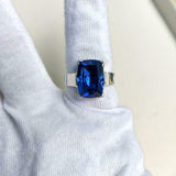 3ct Engagement Ring Cushion Cut Blue Sapphire Solitaire 14k White Gold Finish