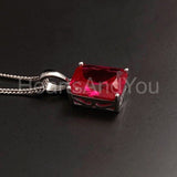 1ct Radiant Simulated Pink Ruby Solitaire Pendant 14k White Gold Plated NO CHAIN
