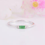 0.5ct Baguette Cut Green Emerald Wedding Band Minimalist 14k White Gold Finish