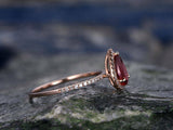 1.3Ct Pear Cut Red Garnet Halo Beau Solitaire Engagement Ring 14K Rose Gold Over