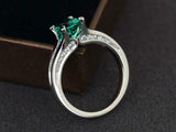 2.3ct Engagement Ring Oval Cut Green Emerald Diamond Accent 14k WhiteGold Finish