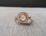 3ct Round Cut Diamond Halo Filigree Engagement Ring 14K Yellow Gold Finish