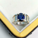 2ct Engagement Ring Oval Cut Blue Sapphire Solitaire Wide 14k White Gold Finish