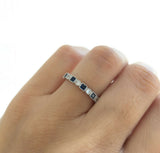 3Ct Princess Cut Blue Sapphire Eternity Vintage Wedding Band 14K White Gold Over
