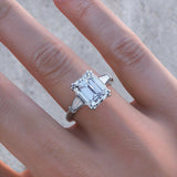4Ct Emerald Cut Diamond Baguette Accents Engagement Ring 14K White Gold Finish