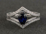 2.3ct Engagement Ring Pear Cut Sapphire Curved Bridal Set 14k White Gold Finish