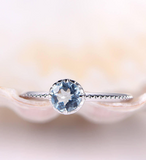 0.4ct Round Cut Blue Aquamarine Engagement Ring Solitaire 14k White Gold Finish