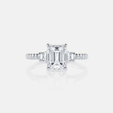 2ct Emerald Cut Diamond Engagement Ring Round Accent Trilogy 14k White Gold Over