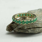 2.4ct Wedding Band Round Green Emerald Stackable Eternity 14k Yellow Gold Finish