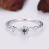 0.3ct Round Cut Blue Sapphire Engagement Ring Floral Diamond 14k White Gold Over