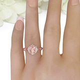 1.3ct Oval Cut Peach Morganite Engagement Ring Art Deco Halo 14k RoseGold Finish