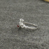 0.5ct Round Cut Red Garnet Engagement Ring Claddagh Design 14k White Gold Finish