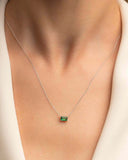 0.5ct Green Emerald Cut Pendant with Chain Solitaire Women 14k White Gold Finish