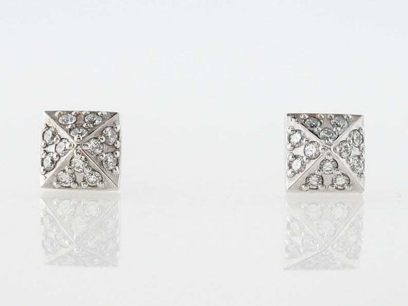 0.24ct Round Cut Diamond Pyramid Solitaire Stud Earrings 14k White Gold Finish