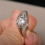 1ct Round Blue Aquamarine Floral Solitaire Engagement Ring 14k White Gold Finish