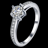 2Ct Round Cut Diamond Five Prong Solitaire with Accent Ring 14K White Gold Over