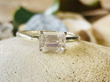 1.9ct Engagement Ring Emerald Cut Diamond Solitaire Design 14k White Gold Finish