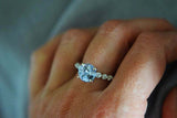 1ct Engagement Ring Round Cut Blue Aquamarine Diamond Accent 14k White Gold Over