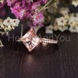 1ct Princess Cut Simulated Morganite Solitaire Accents Ring 14k Rose Gold Plated
