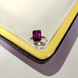 1.5ct Engagement Ring Emerald Cut Pink Ruby Solitaire 14k White Gold Finish