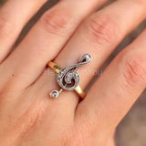 0.3ct Round Cut Moissanite Musical Note Engagement Ring 14k Yellow Gold Plated