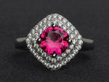 2.3ct Engagement Ring Round Cut Pink Ruby Dual Halo 14k White Gold Finish