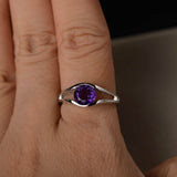 1ct Round Cut Purple Amethyst Split Shank Engagement Ring 14k White Gold Finish