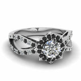 1ct Round Diamond Black Floral Solitaire Engagement Ring 14k White Gold Finish
