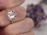 3ct Emerald Cut Morganite Solitaire Engagement Infinity Ring 14k RoseGold Finish