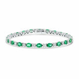 20Ct Oval Green Emerald and Diamond Queens Tennis Bracelet 14K White Gold Finish