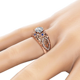 2ct Round Cut Diamond Engagement Ring 14k Rose Gold Over Filigree Vintage Hollow