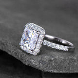 2.4ct Engagement Ring Princess Cut Diamond Round Accent Halo 14k White Gold Over