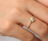 0.1ct Engagement Ring Round Cut Diamond Minimalist Circular 14k Yellow Gold Over