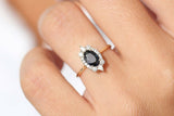 1.2ct Engagement Ring Oval Cut Black Diamond Halo Minimalist 14k YellowGold Over