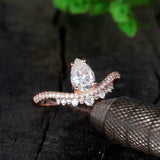 1.2ct Engagement Ring Pear Cut Diamond Curved Crown Tiara 14k Rose Gold Finish