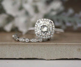 2ct Cushion Cut Diamond Vintage Bridal Set Engagement Ring 14k White Gold Finish