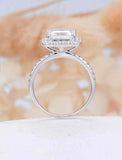2.1ct Emerald Cut Diamond Halo Solitaire with Accents Ring 14k White Gold Finish