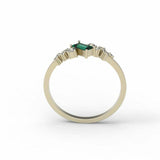 0.5ct Baguette Cut Green Emerald Minimalist Cluster Ring 14k Yellow Gold Finish