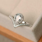 2ct Pear Peach Morganite Engagement Ring Curved Halo Tiara 14k White Gold Finish