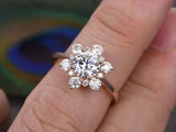 1.5ct Round Cut Diamond Engagement Ring Floral Solitaire 14k Rose Gold Finish