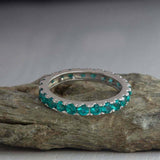 2.4ct Wedding Band Round Cut Green Emerald Full Eternity 14k White Gold Finish