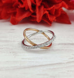 0.3ct Round Cut Moissanite Criss Cross Stackable Wed Band 14k Dual Gold Plated