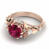 2.4ct Round Cut Pink Ruby Engagement Ring Floral Cocktail 14k Rose Gold Finish