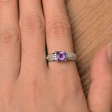 2.4ct Asscher Cut Purple Amethyst Solitaire with Accent Ring 14k White Gold Over