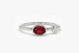 0.4ct Engagement Ring Oval Cut Pink Ruby Two Stone Minimalist 14k WhiteGold Over